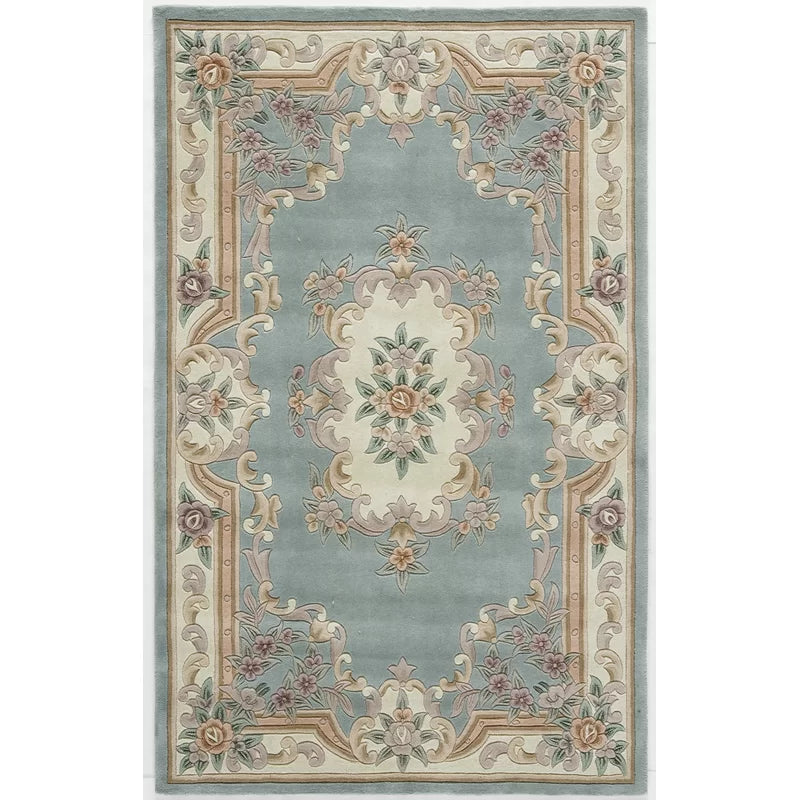 EXQUISITE HANDMADE AUBUSSON DESIGN RUG Hand Tufted Woolen Rugs Green