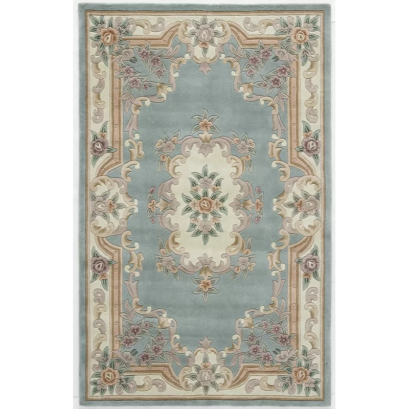EXQUISITE HANDMADE AUBUSSON DESIGN RUG Hand Tufted Woolen Rugs Green - Alef home