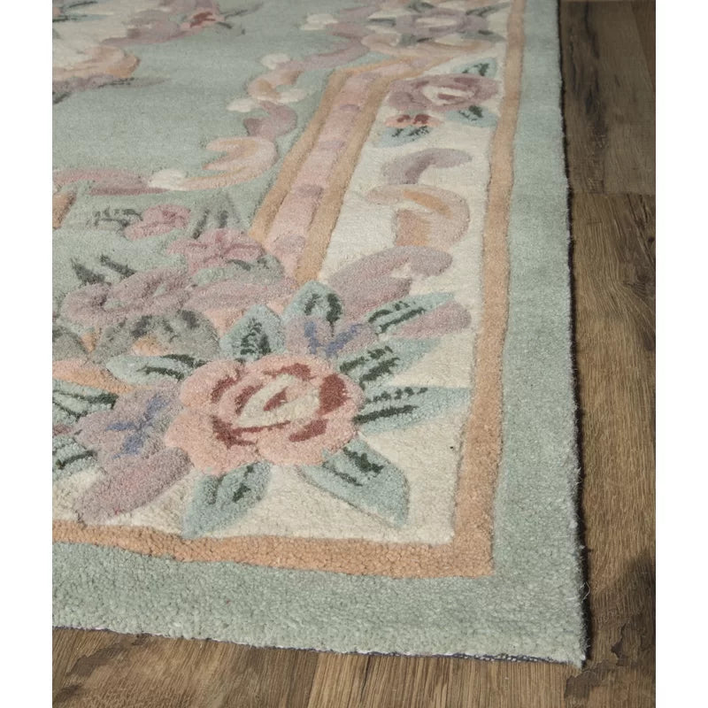 EXQUISITE HANDMADE AUBUSSON DESIGN RUG Hand Tufted Woolen Rugs Green