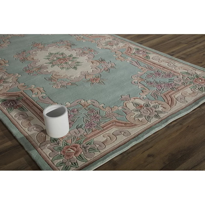 EXQUISITE HANDMADE AUBUSSON DESIGN RUG Hand Tufted Woolen Rugs Green