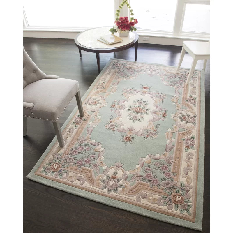 EXQUISITE HANDMADE AUBUSSON DESIGN RUG Hand Tufted Woolen Rugs Green