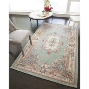 EXQUISITE HANDMADE AUBUSSON DESIGN RUG Hand Tufted Woolen Rugs Green - Alef home