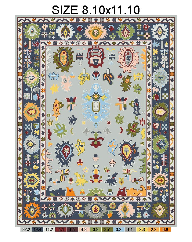 Turkish Oushak Rug Grey And Blue - Alef home