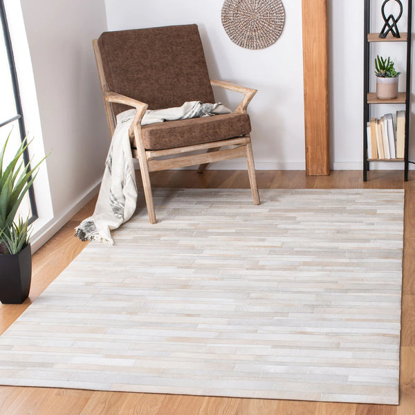 HIDE STRIPE WHITE COLOUR LEATHER RUG PATCHWORK - Alef Home - Alef home