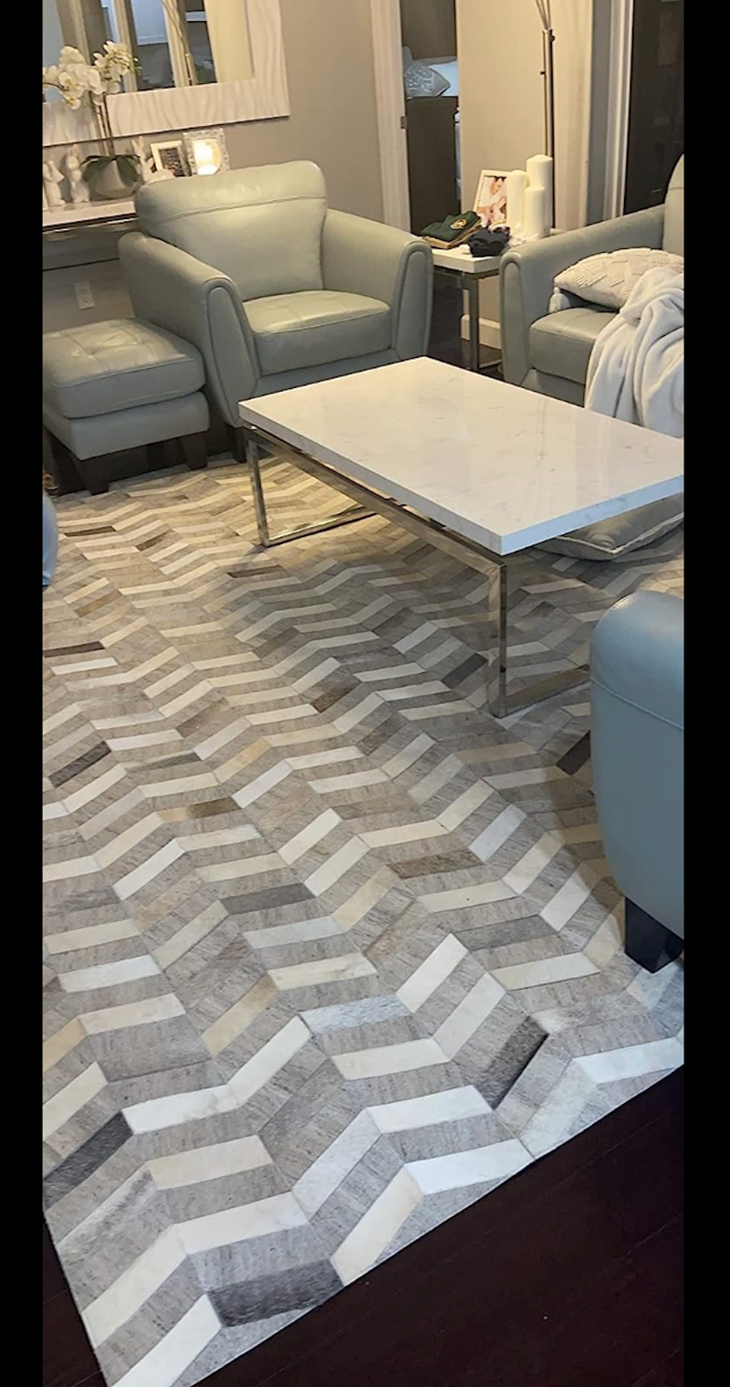 CHEVRON JAICKOT LEATHER & WOOL HANDMADE RUG