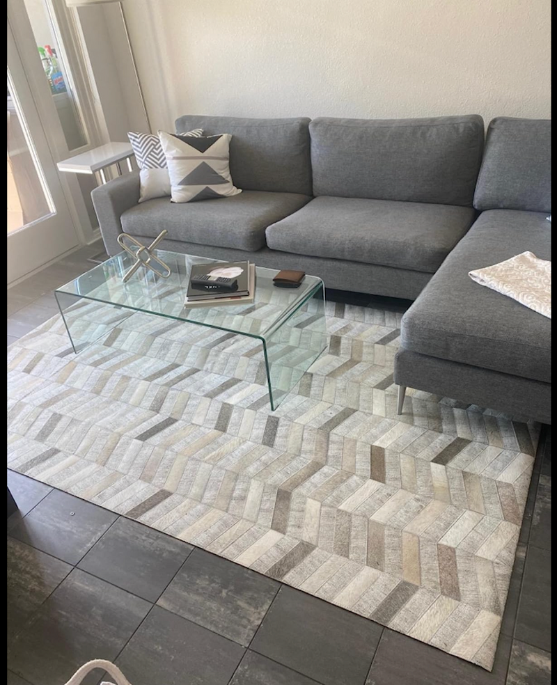 CHEVRON JAICKOT LEATHER & WOOL HANDMADE RUG