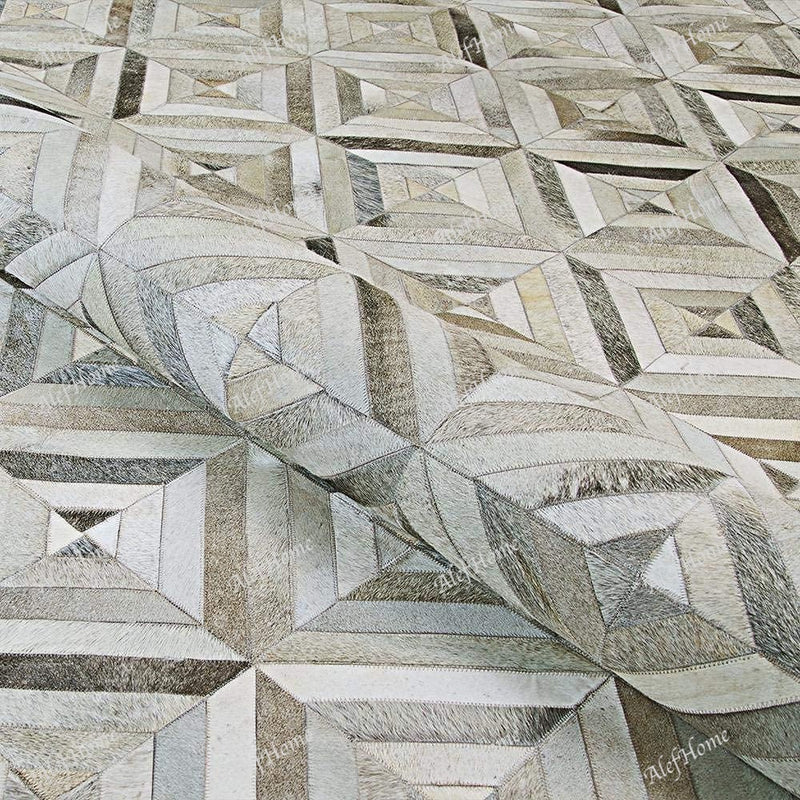 Diamond Design Leather Hairon Patchwork Beige - Alef home