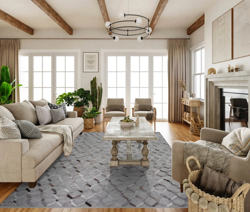 CHEVRON JAICKOT LEATHER & WOOL HANDMADE RUG