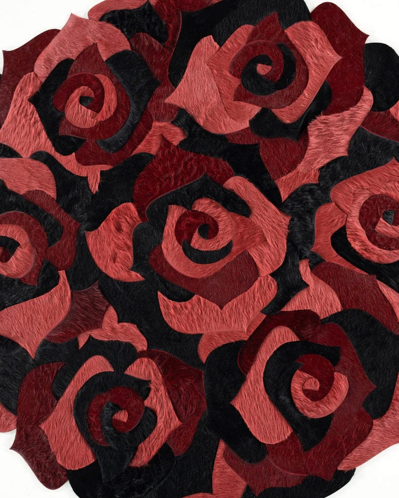 Rose red And Black Leather Rug - Alef home