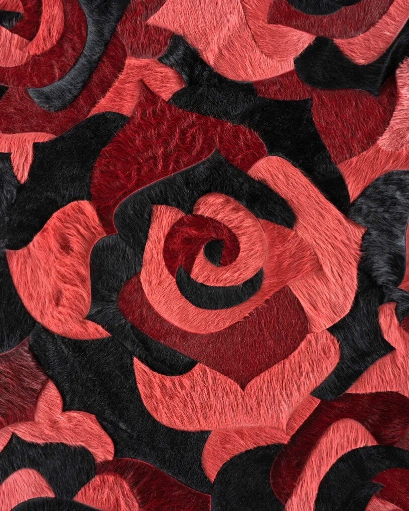 Rose red And Black Leather Rug - Alef home