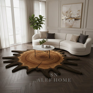 Hand Tufted Wood Slice Wool Rug Irregular Tree Trunk Carpet Modern Home Decor