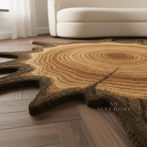 Hand Tufted Wood Slice Wool Rug Irregular Tree Trunk Carpet Modern Home Decor