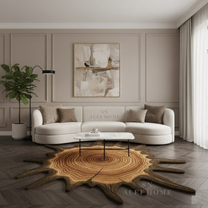 Hand Tufted Wood Slice Wool Rug Irregular Tree Trunk Carpet Modern Home Decor