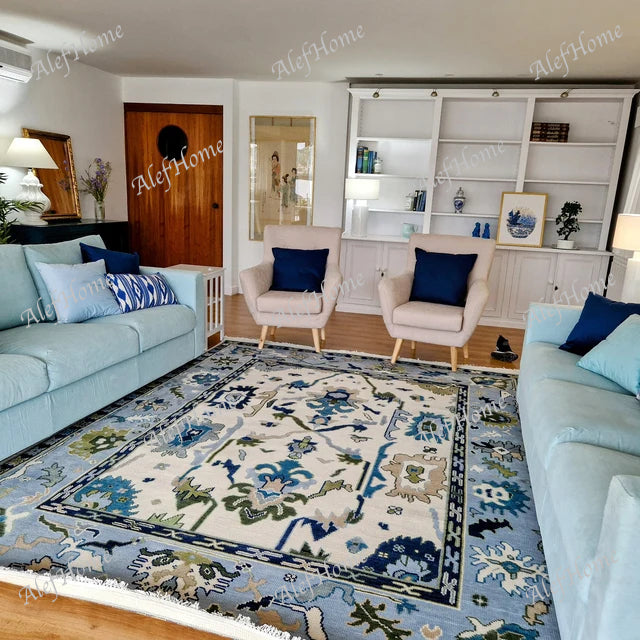 Turkish Oushak Rug ivory And Blue Colour - Alef home