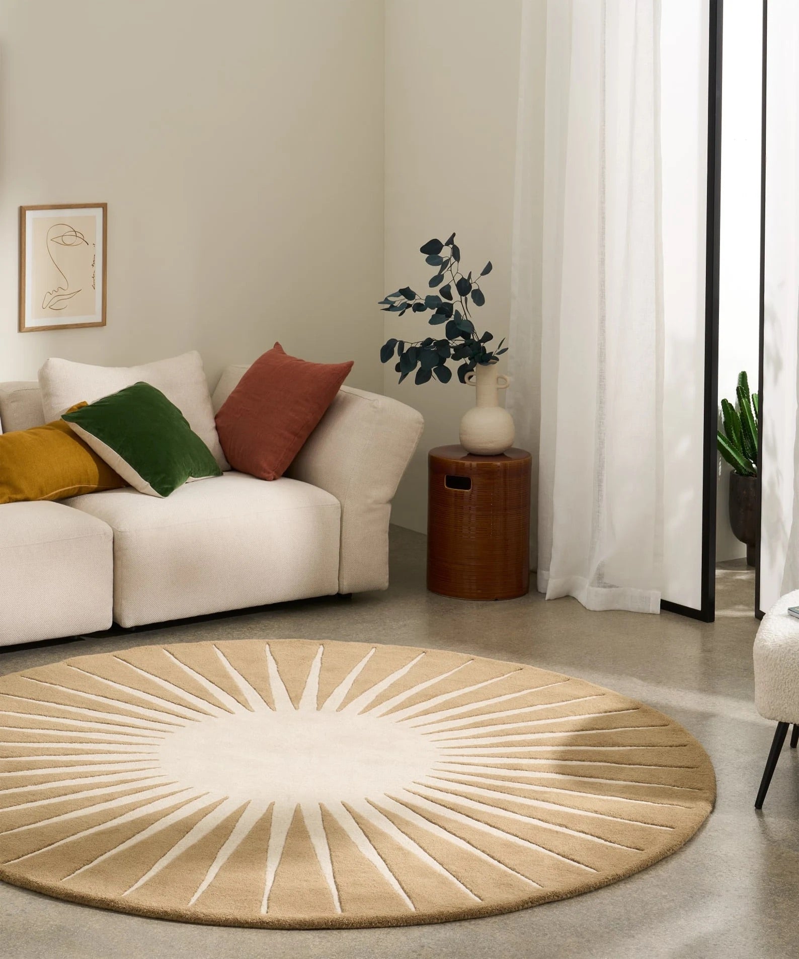 Tufted Round Rug Camel Colour - Alef home