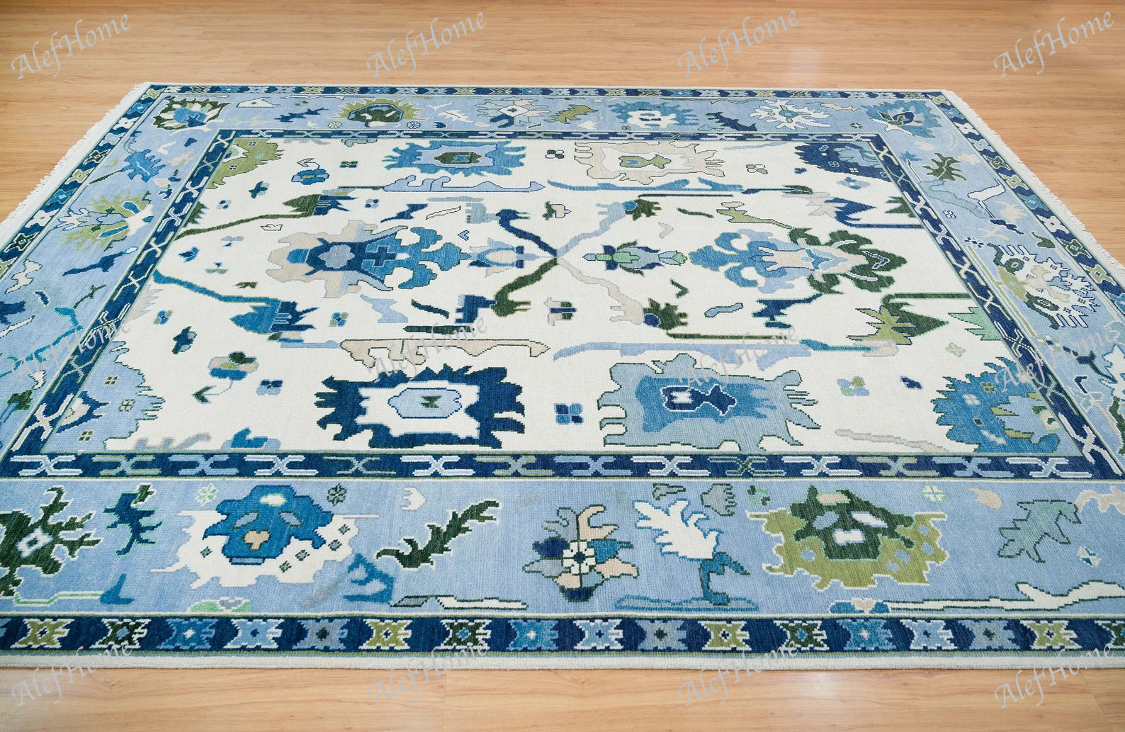 Turkish Oushak Rug ivory And Blue Colour - Alef home