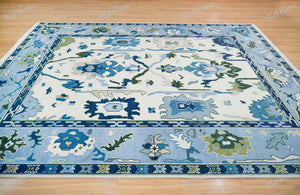 Turkish Oushak Rug ivory And Blue Colour - Alef home