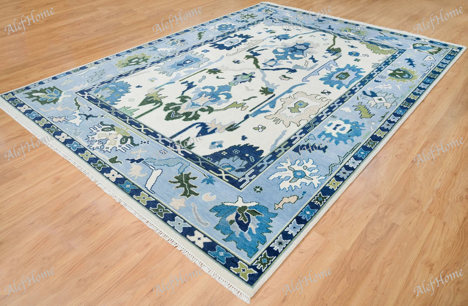 Turkish Oushak Rug ivory And Blue Colour - Alef home