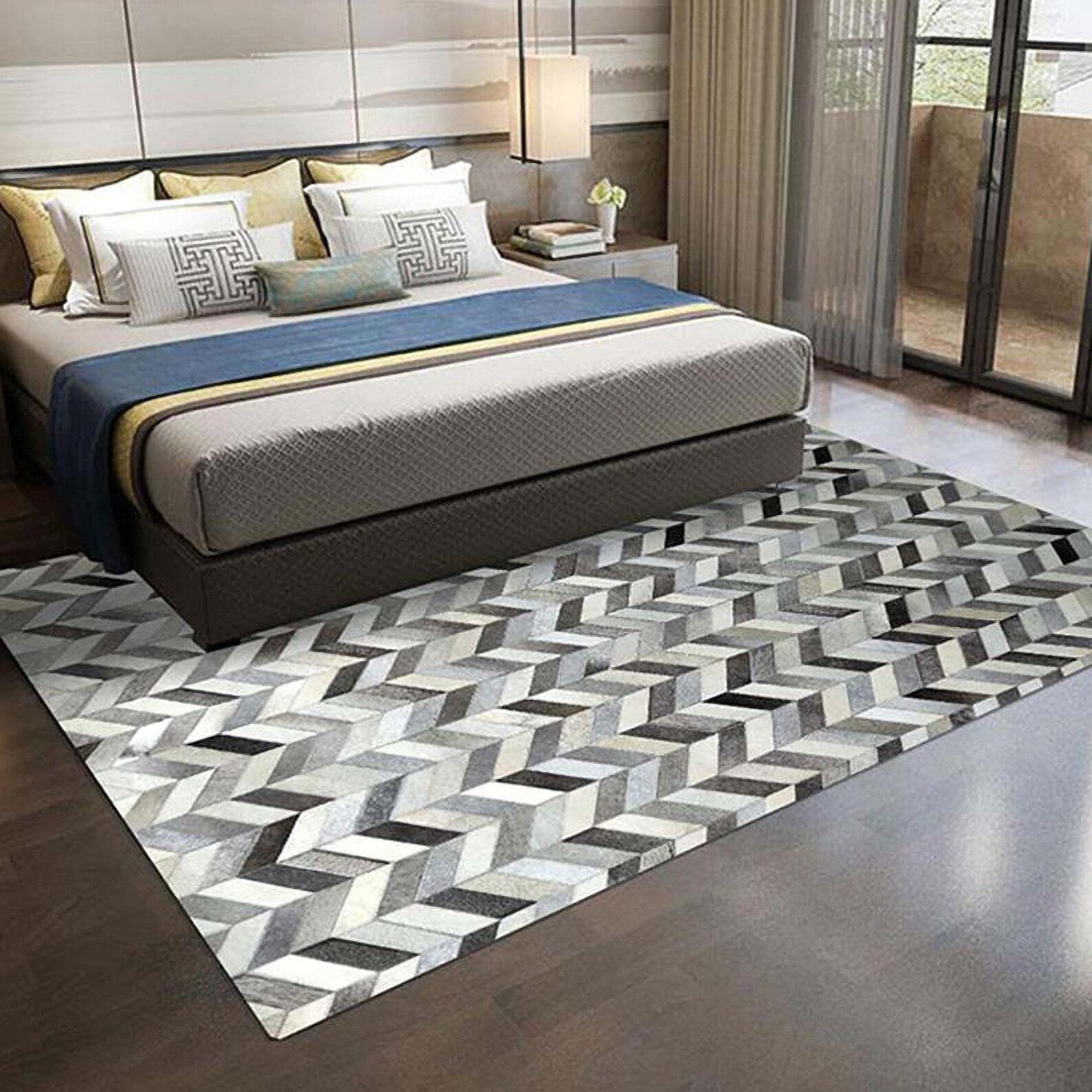 CHEVRON LEATHER HAIRON PATCHWORK HANDMADE RUG - Alef home