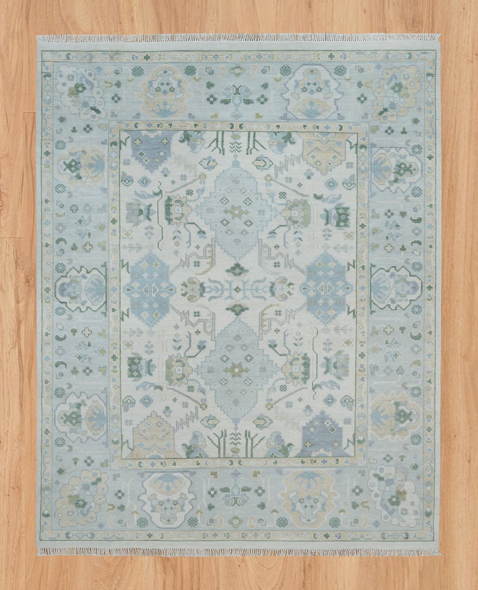 Turkish Oushak Rug Blue And White