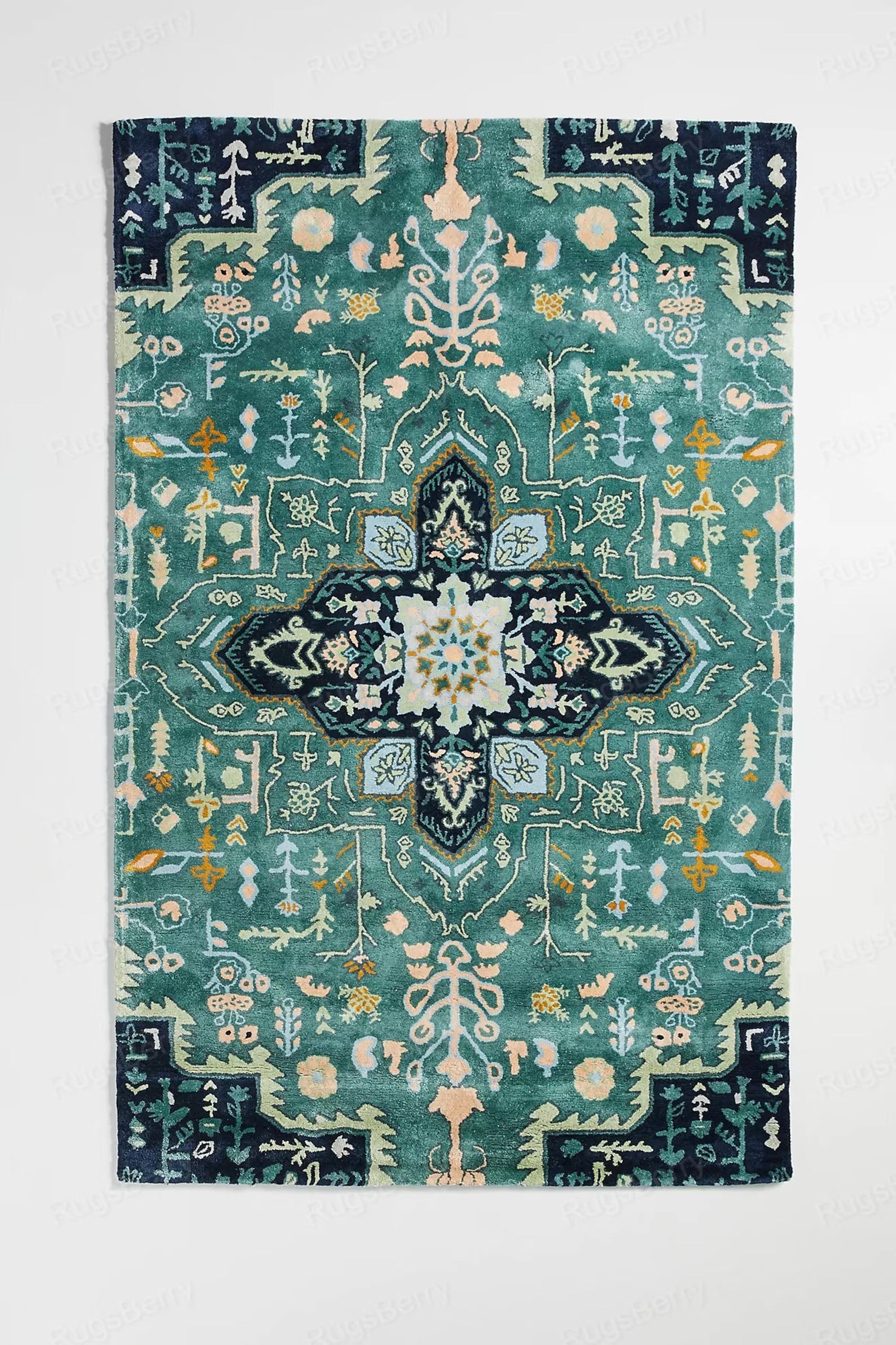 Hand Tufted Woolen Rug Green