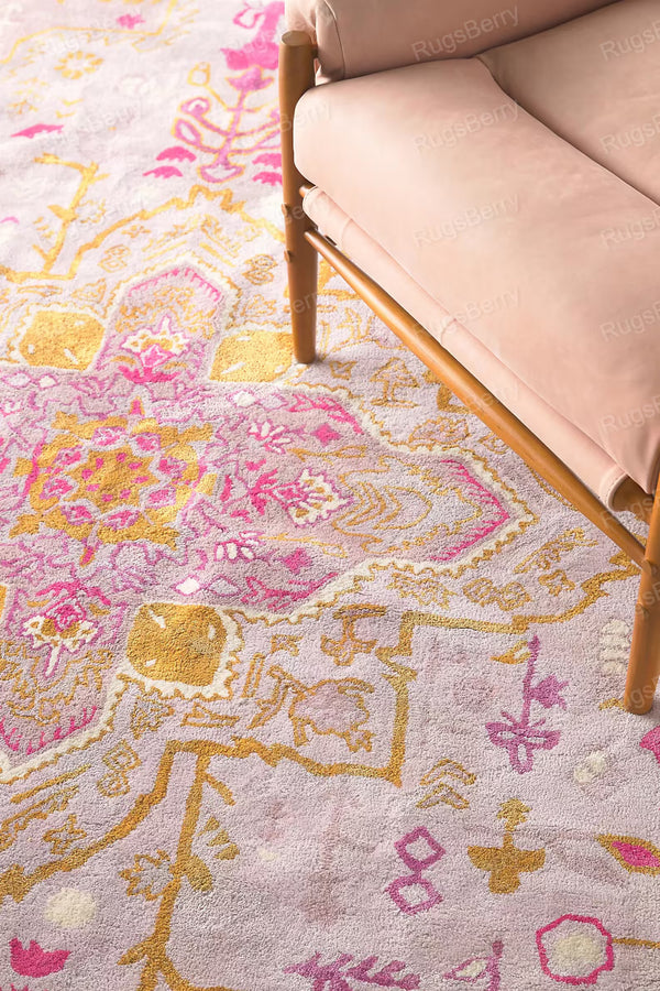 Baby Pink Colour Hand Tufted Wool Rug