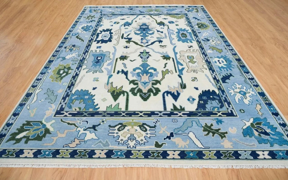 Turkish Oushak Rug ivory And Blue Colour - Alef home