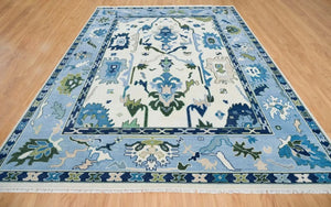 Turkish Oushak Rug ivory And Blue Colour - Alef home
