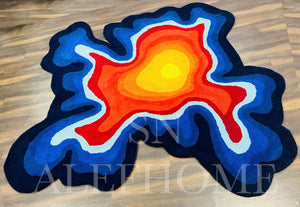 Hand-Tufted Abstract Wool Rug: Blue & Red Modern Woollen Carpet For Home