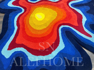 Hand-Tufted Abstract Wool Area Rug – Blue and Red Modern Artistic Carpet for Home - Alef home