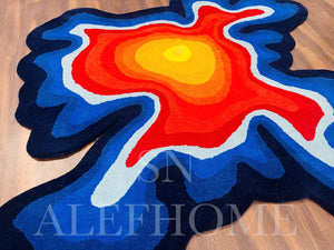 Hand-Tufted Abstract Wool Area Rug – Blue and Red Modern Artistic Carpet for Home - Alef home