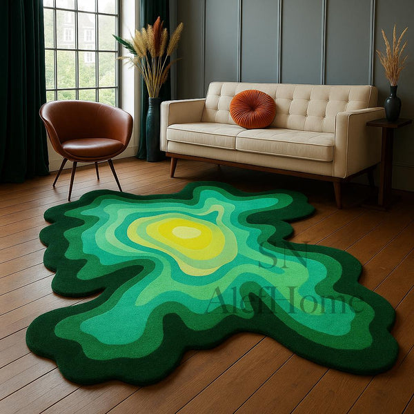 Hand-Tufted Wool Area Rug: Parrot Green Abstract Wavy Design - Alef home