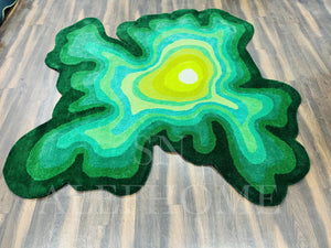 Hand-Tufted Wool Rug – Parrot Green Abstract Wavy Carpet for Modern Living Room Decor - Alef home