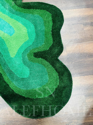 Hand-Tufted Wool Area Rug: Parrot Green Abstract Wavy Design - Alef home