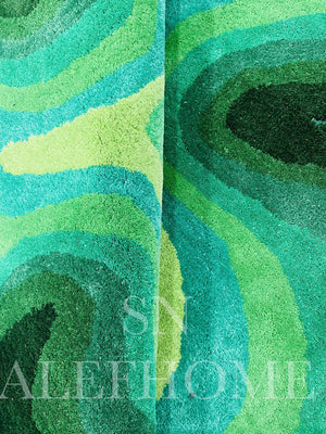 Hand-Tufted Wool Area Rug: Parrot Green Abstract Wavy Design - Alef home