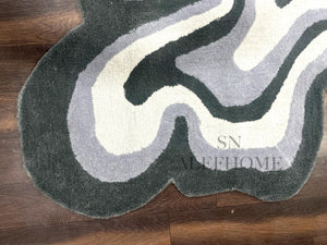 Hand-Tufted Wool Rug – Irregular Abstract Grey White Contour Carpet for Living Room Decor - Alef home