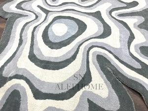 Hand-Tufted Wool Rug – Irregular Abstract Grey White Contour Carpet for Living Room Decor - Alef home