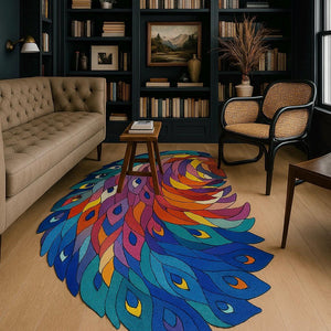 Handmade Peacock Design Wool Rug – Artistic Hand Tufted Rug For Living Room - Alef home