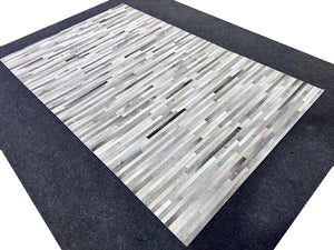 Modern Striped Cowhide Rug – Handmade Hair-On Leather Patchwork Carpet for Living Room Décor