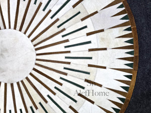 Handmade Cowhide Patchwork Rug: Round Hair-On Leather Carpet - Alef home