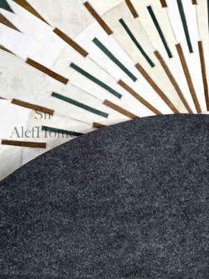 Handmade Cowhide Patchwork Rug: Round Hair-On Leather Carpet - Alef home