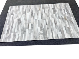 Grey Cowhide Patchwork Area Rug – Handmade Hair-On Leather Carpet for Modern Home Room Decor - Alef home