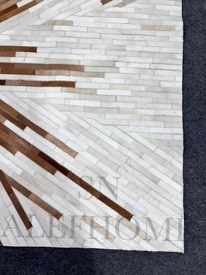 Cowhide Patchwork Area Rug: Natural Brown & White Hair-On Leather - Alef home