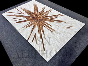 Cowhide Patchwork Area Rug: Natural Brown & White Hair-On Leather - Alef home