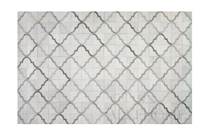White Cowhide Patchwork Rug – Geometric Hair-On Leather Statement Carpet for Modern Home Décor