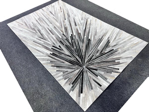 Handmade Starburst Cowhide Rug – Modern Geometric Hair-On Leather Patchwork Carpet for Home - Alef home