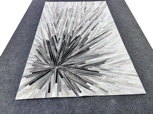 Handmade Starburst Cowhide Rug – Geometric Hair-On Leather Patchwork Carpet for Modern Living Room Decor - Alef home