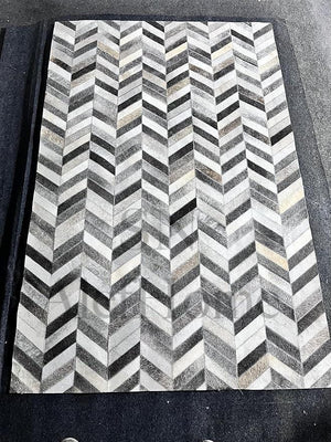 Handmade Chevron Cowhide Rug: Modern Patchwork Leather Area Carpet - Alef home