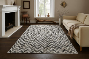 Handmade Chevron Cowhide Rug: Modern Patchwork Leather Area Carpet - Alef home