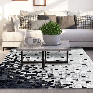 Black and White Cowhide Rug – Geometric Patchwork Hair-On Leather Carpet for Modern Home Decor - Alef home